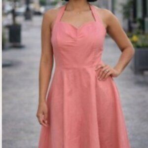 Pink Halter Sweetheart Neckline Fit & flare A-Line Backless Dress Size X-Large